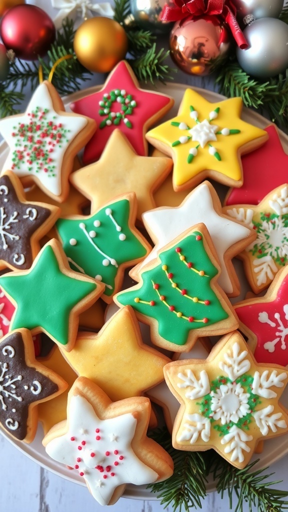 60 Best Christmas Cookie Recipes A variety of decorated Christmas cookies on a platter, showcasing festive designs and colors.
